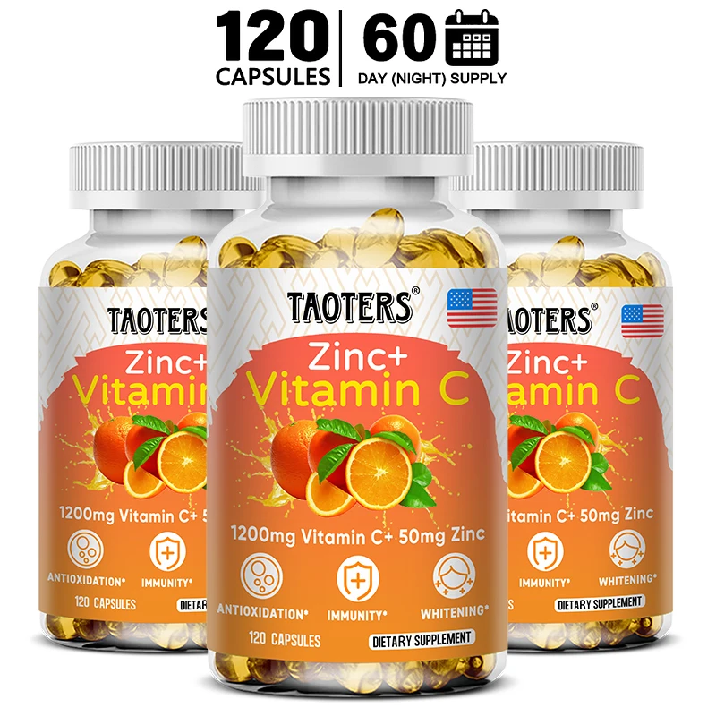 Nutrition Zinc - Taoters Vitamine C + Zinksupplement-Hoge Absorptie-Immuunsysteem,