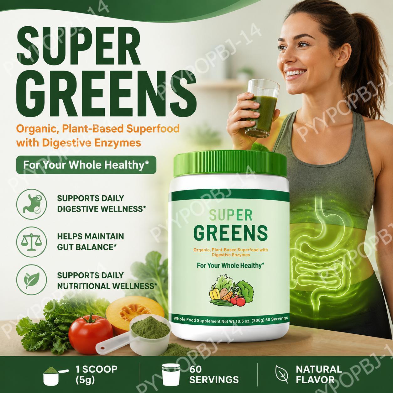 Digestive Enzyme Blend - Super Greens Poeder Biologische Plantaardige Volledige